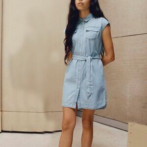 Calvin Klein Girls Short Sleeve Chambray Denim Shirt Dress NWT